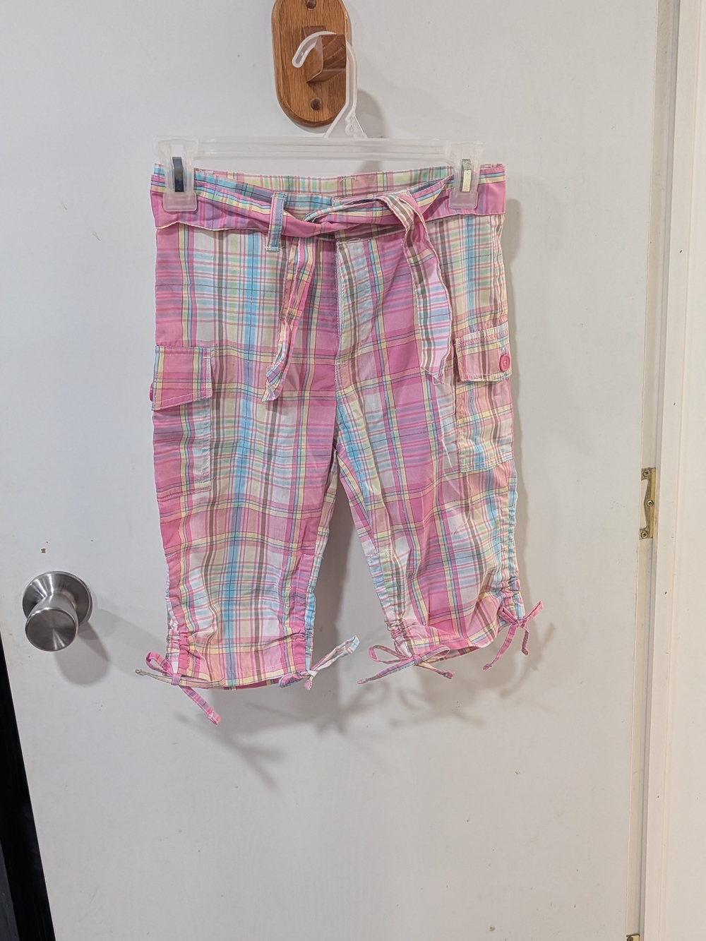 FUBU Pink Multi Plaid Cargo Capris